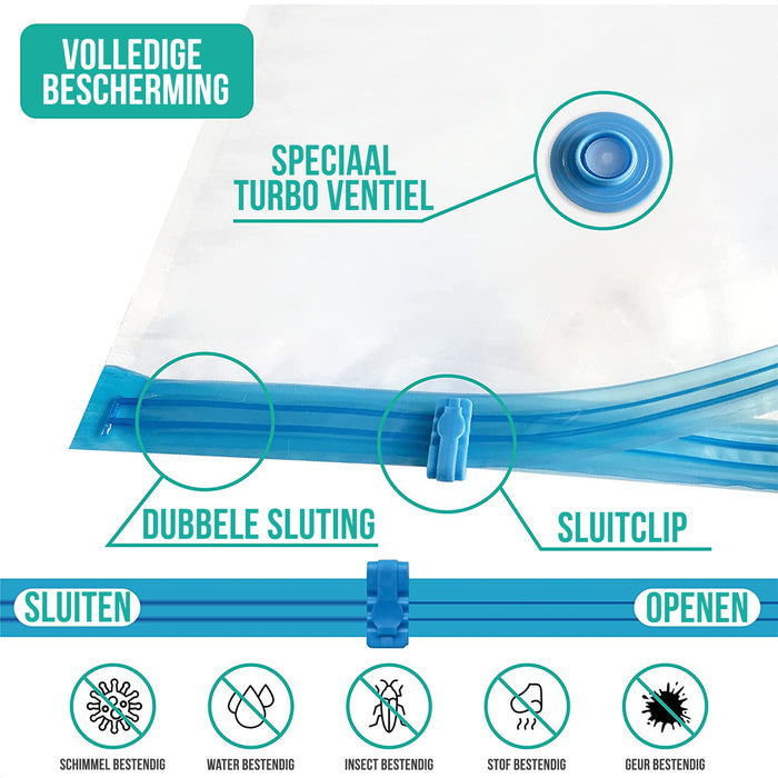 Strex Vacuumzakken Dekbedden & Kleding - 14 Stuks / 4 Maten - Reiszakken / Vacumeerzakken - Incl. Handpomp