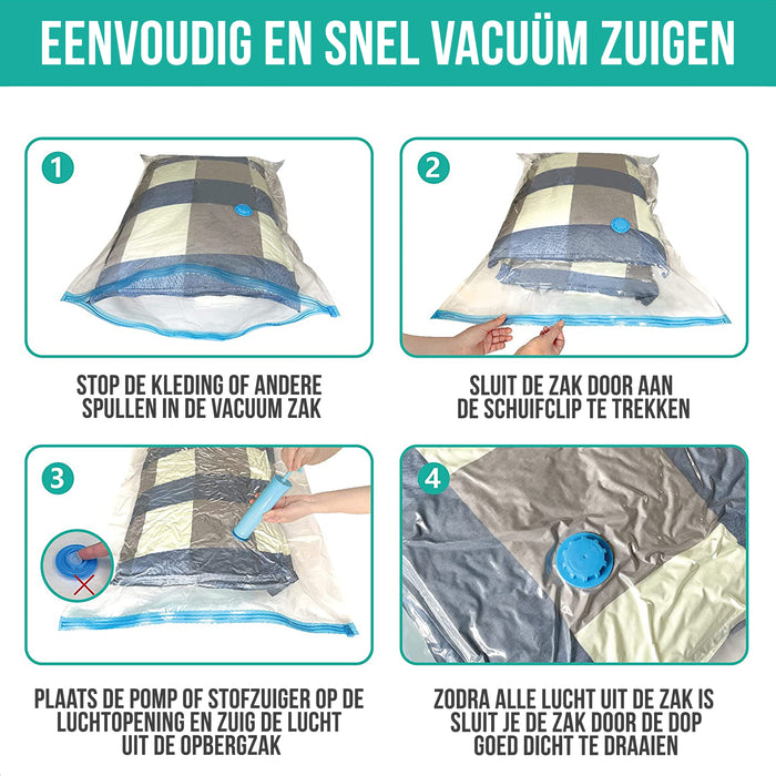 Strex Vacuumzakken Dekbedden & Kleding - 14 Stuks / 4 Maten - Reiszakken / Vacumeerzakken - Incl. Handpomp