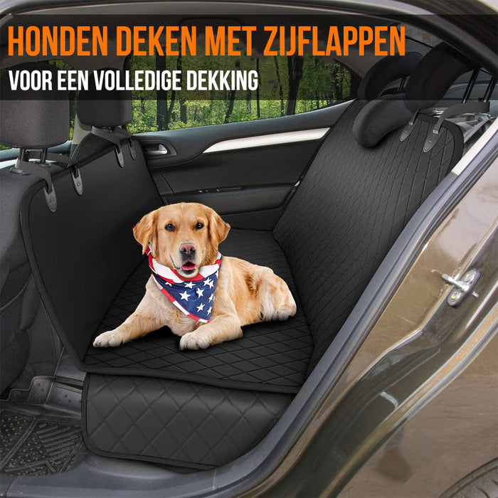 Strex Hondendeken Auto Achterbank en Kofferbak - 137 x 147 CM - Beschermhoes - Hondenkleed - Honden Deken Auto Achterbank - Incl. Hondenriem En Opbergzak - ZWART