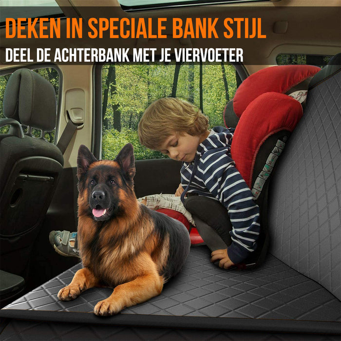 Strex Hondendeken Auto Achterbank en Kofferbak - 137 x 147 CM - Beschermhoes - Hondenkleed - Honden Deken Auto Achterbank - Incl. Hondenriem En Opbergzak - ZWART