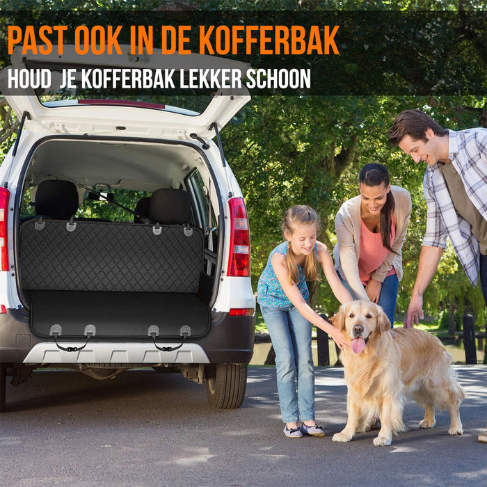 Strex Hondendeken Auto Achterbank en Kofferbak - 137 x 147 CM - Beschermhoes - Hondenkleed - Honden Deken Auto Achterbank - Incl. Hondenriem En Opbergzak - ZWART