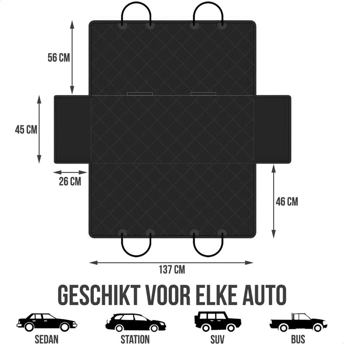 Strex Hondendeken Auto Achterbank en Kofferbak - 137 x 147 CM - Beschermhoes - Hondenkleed - Honden Deken Auto Achterbank - Incl. Hondenriem En Opbergzak - ZWART
