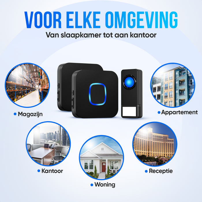 Strex Draadloze Deurbel met 2 Ontvangers Op Batterij - Plug & Play - 300 Meter - 4 Volume / 58 Melodieën - IP55 Waterdicht