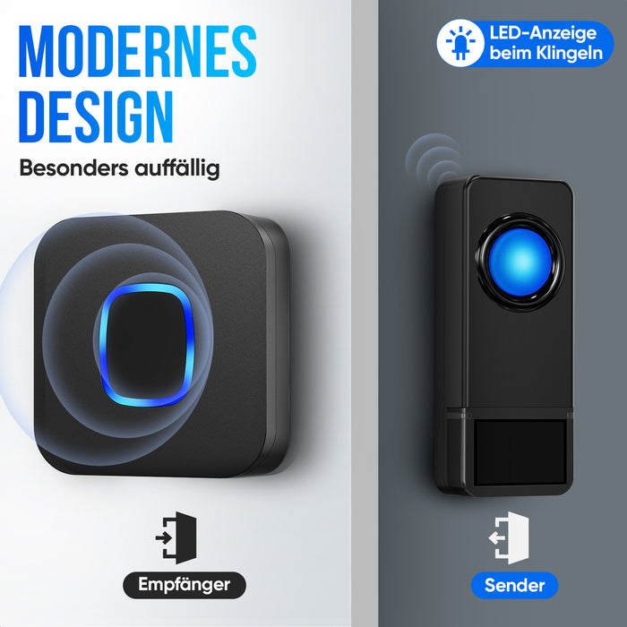 Strex Draadloze Deurbel met 2 Ontvangers Op Batterij - Plug & Play - 300 Meter - 4 Volume / 58 Melodieën - IP55 Waterdicht