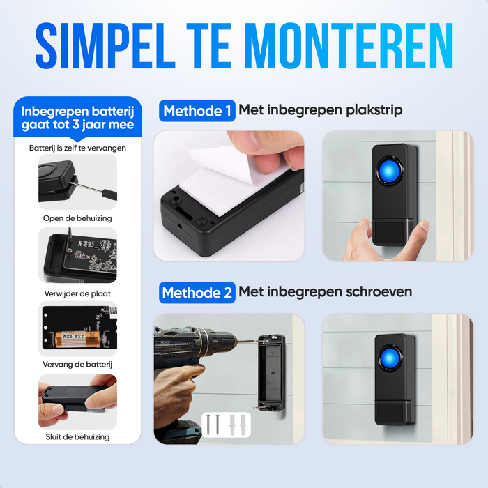 Strex Draadloze Deurbel met 2 Ontvangers Op Batterij - Plug & Play - 300 Meter - 4 Volume / 58 Melodieën - IP55 Waterdicht