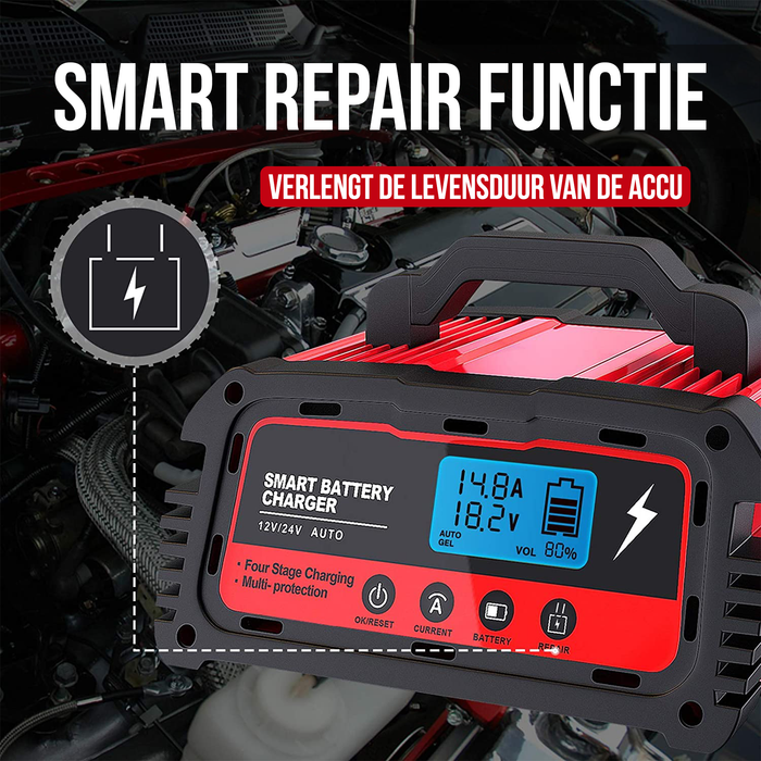 Strex Industriele Acculader - 12/24V 5/10/25A - Reparatiemodus - Druppellader - Accu Lader voor Auto / Motor / Scooter / Boot / Camper