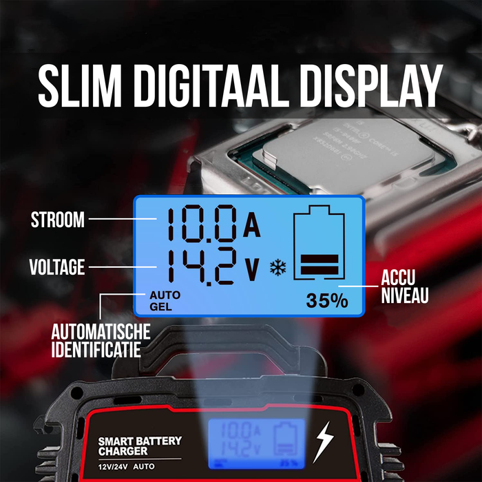 Strex Industriele Acculader - 12/24V 5/10/25A - Reparatiemodus - Druppellader - Accu Lader voor Auto / Motor / Scooter / Boot / Camper