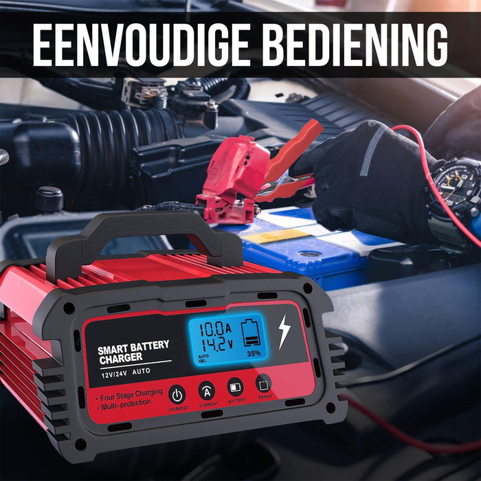 Strex Industriele Acculader - 12/24V 5/10/25A - Reparatiemodus - Druppellader - Accu Lader voor Auto / Motor / Scooter / Boot / Camper