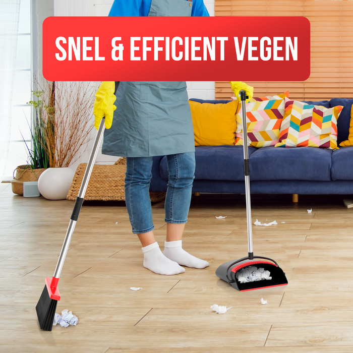 Strex Stoffer en Blik met Lange Steel - Verstelbaar 87-127cm - Ingebouwde Schoonmaaktanden Strex Stoffer en Blik met Lange Steel - Verstelbaar 87-127cm - Ingebouwde Schoonmaaktanden