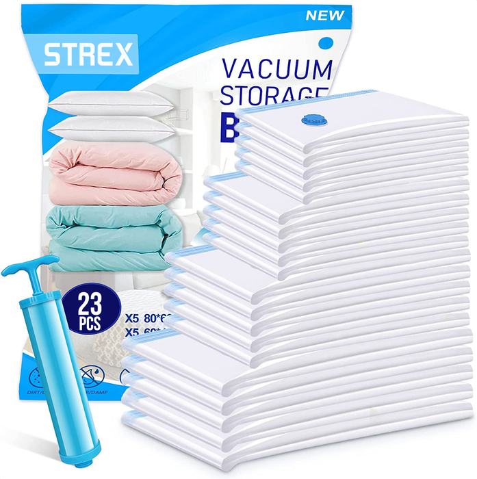 Strex Vacuumzakken Dekbedden & Kleding - 23 Stuks / 4 Maten - Reiszakken / Vacumeerzakken - Incl. Handpomp