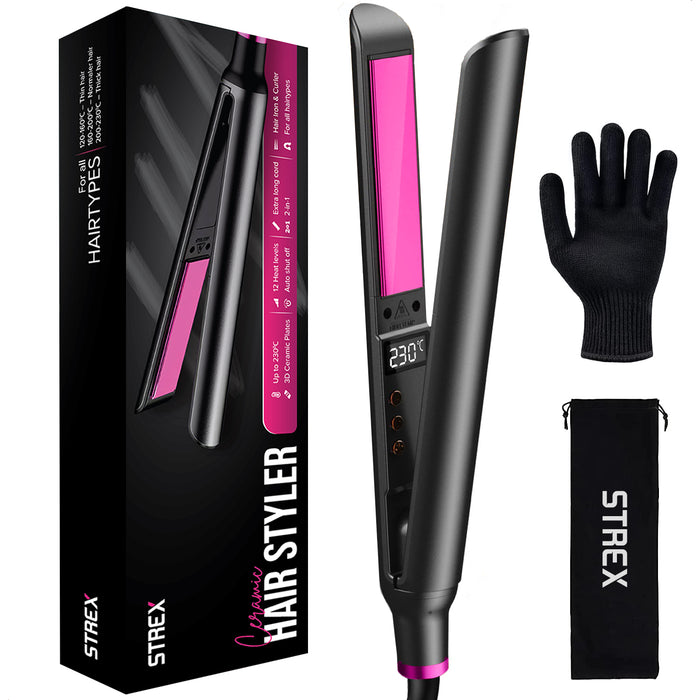 Strex Stijltang - 2 in 1 - Stijlen en Krullen - Keramisch - 120℃/230℃ - Krultang