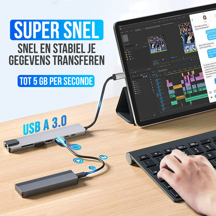 Strex 8 in 1 USB C Hub - Docking Station - USB Splitter - 4K HDMI - USB A - USB C - Ethernet - Micro SD - Geschikt voor Laptop, Macbook, Windows