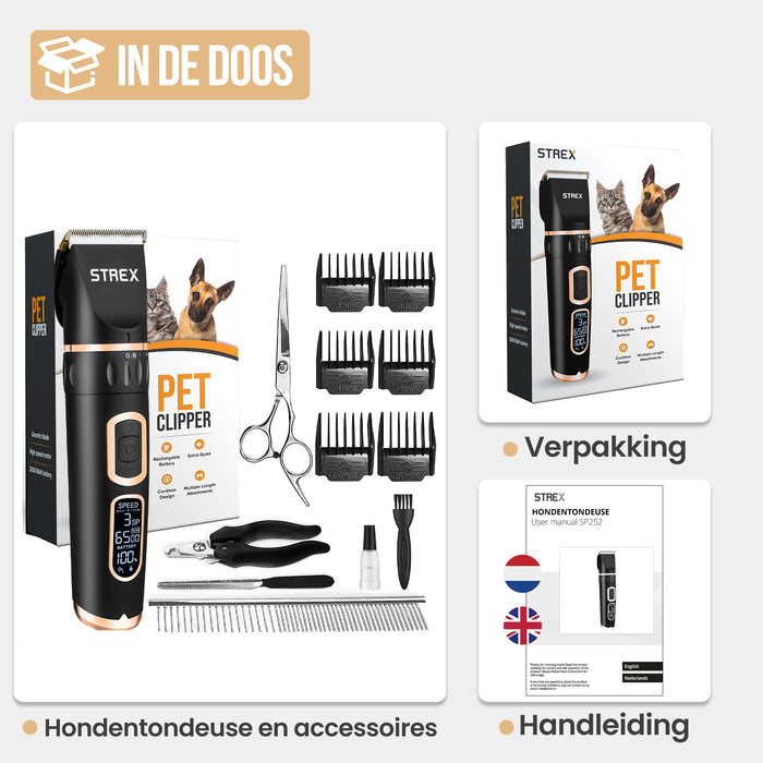 Strex Hondentondeuse / Dieren Tondeuse Extra Stil - Draadloos - 5 Standen - Hondentrimmer Voor Alle Vachten - Ook Voor Katten