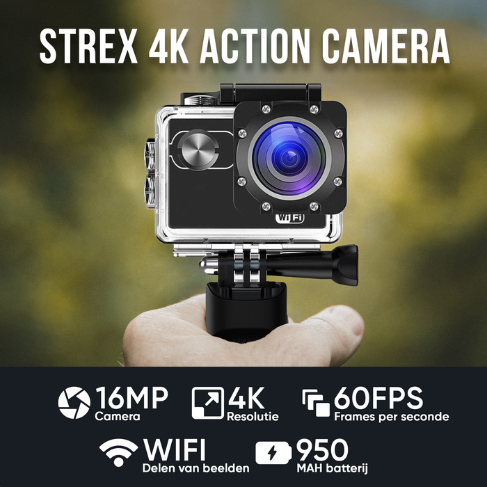 Strex Action Camera 4K 16MP - 60FPS / 30M Waterproof/WiFi Strex Action Camera 4K 16MP - 60FPS / 30M Waterproof/WiFi
