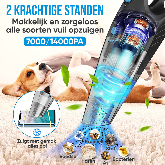 Strex Kruimeldief - Snoerloos - Kruimelzuiger Nat & Droog - 3 Opzetstukken - 14000PA - HEPA Filter - LED Verlichting - Extra Krachtig - Handstofzuiger