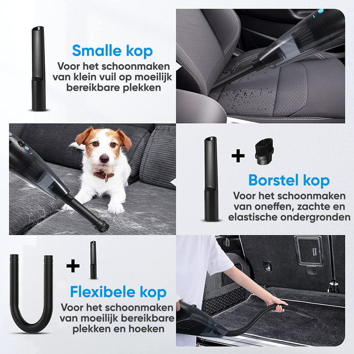 Strex Kruimeldief - Snoerloos - Kruimelzuiger Nat & Droog - 3 Opzetstukken - 14000PA - HEPA Filter - LED Verlichting - Extra Krachtig - Handstofzuiger