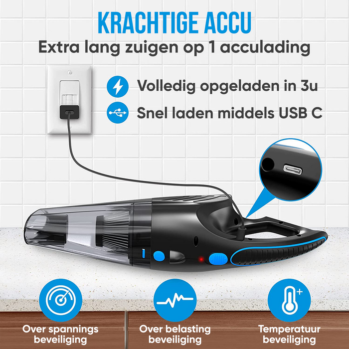 Strex Kruimeldief - Snoerloos - Kruimelzuiger Nat & Droog - 3 Opzetstukken - 14000PA - HEPA Filter - LED Verlichting - Extra Krachtig - Handstofzuiger