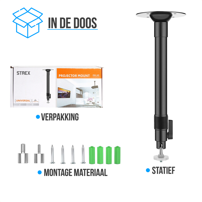 Strex Beamer Statief - Beamer beugel - Plafondbeugel voor Beamer - Verstelbaar - 26/40 CM - 5KG Draagkracht