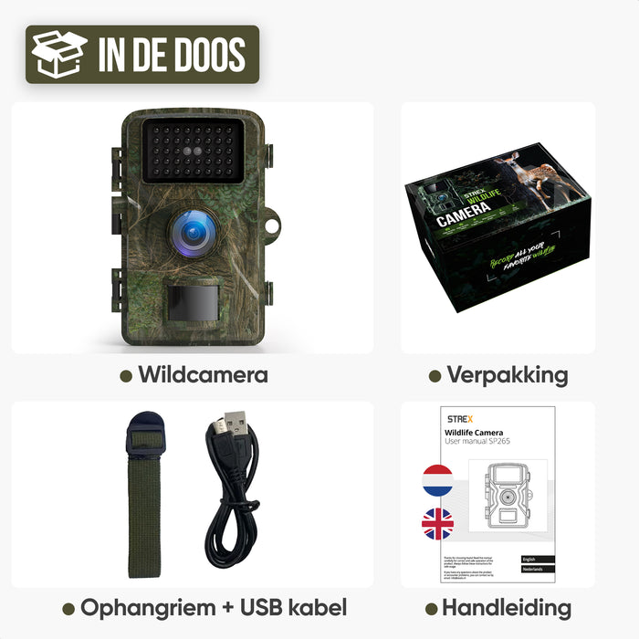 Strex Wildcamera met Nachtzicht - 16MP 1080P Full HD - Waterdicht - Jachtcamera - Wild Camera