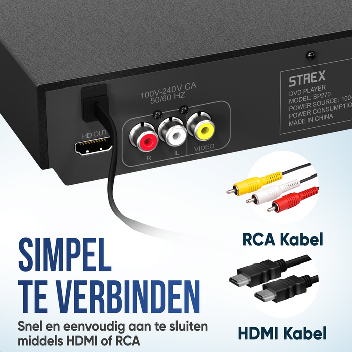 Strex DVD Speler Met HDMI - Full HD 1080P - Afstandsbediening - USB - HDMI/RCA - Regio Vrij - Zwart