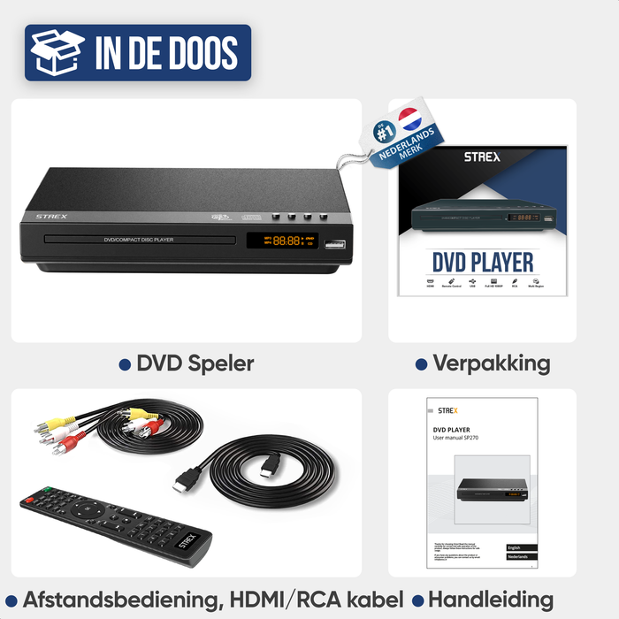 Strex DVD Speler Met HDMI - Full HD 1080P - Afstandsbediening - USB - HDMI/RCA - Regio Vrij - Zwart