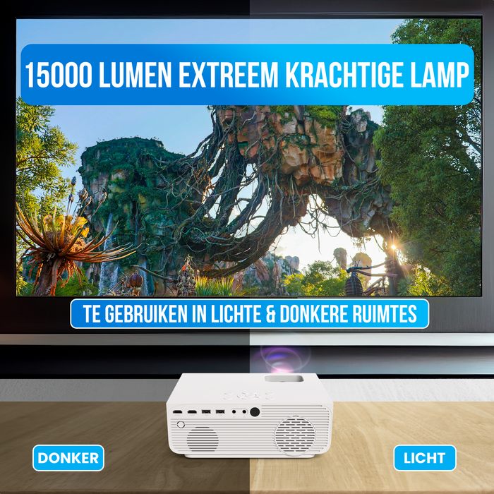 Strex Beamer - 1080P Full HD - 15000 Lumen - Draadloos Streamen - Inclusief Tas/Projectiescherm - WiFi - Bluetooth - Mini Beamer - Projector