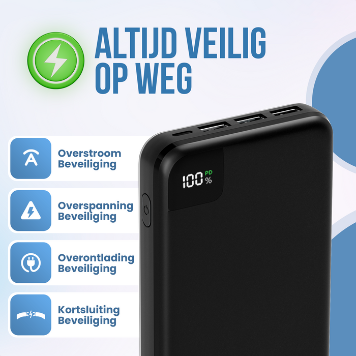 Strex Powerbank - 27.000 mAh - 22.5W Snellader - USB-A/USB-C - LED Indicatie - Universele Powerbank voor o.a. iPhone/Samsung