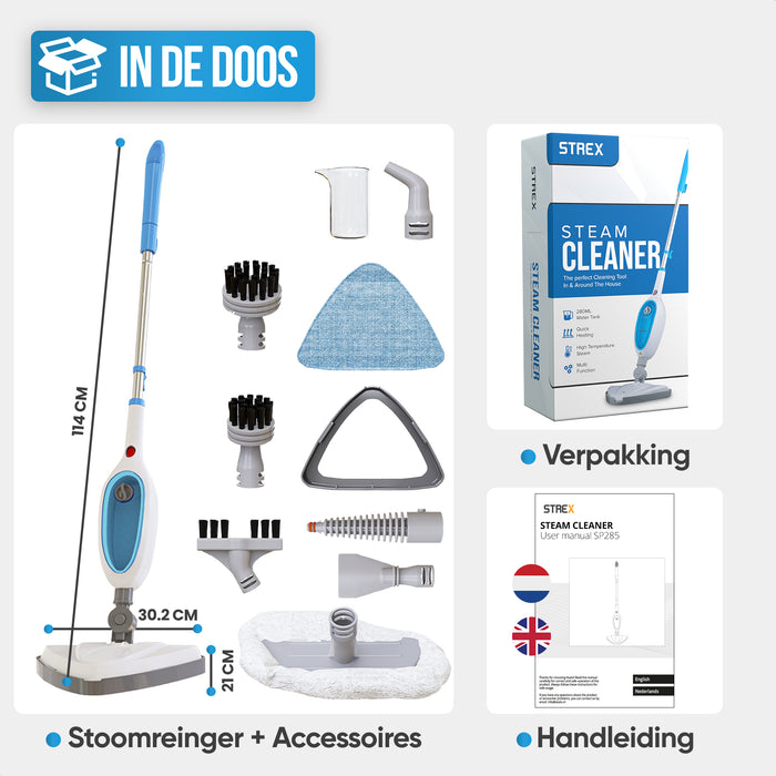 Strex 12 in 1 Stoomreiniger & Handstomer - Tapijtreiniger / Stoom Reinigingsmachine / Vlekkenreiniger - Voor Harde/Zachte Ondergronden