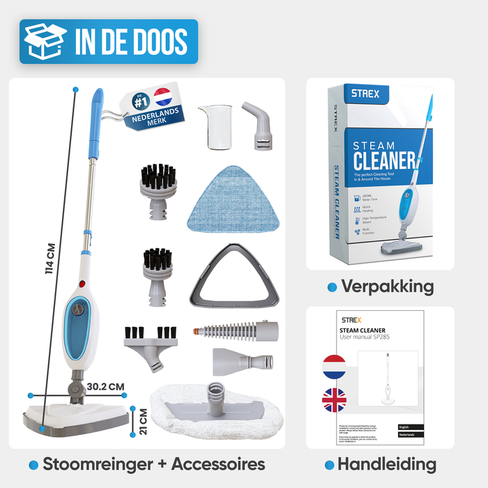 Strex 12 in 1 Stoomreiniger & Handstomer - Tapijtreiniger / Stoom Reinigingsmachine / Vlekkenreiniger - Voor Harde/Zachte Ondergronden