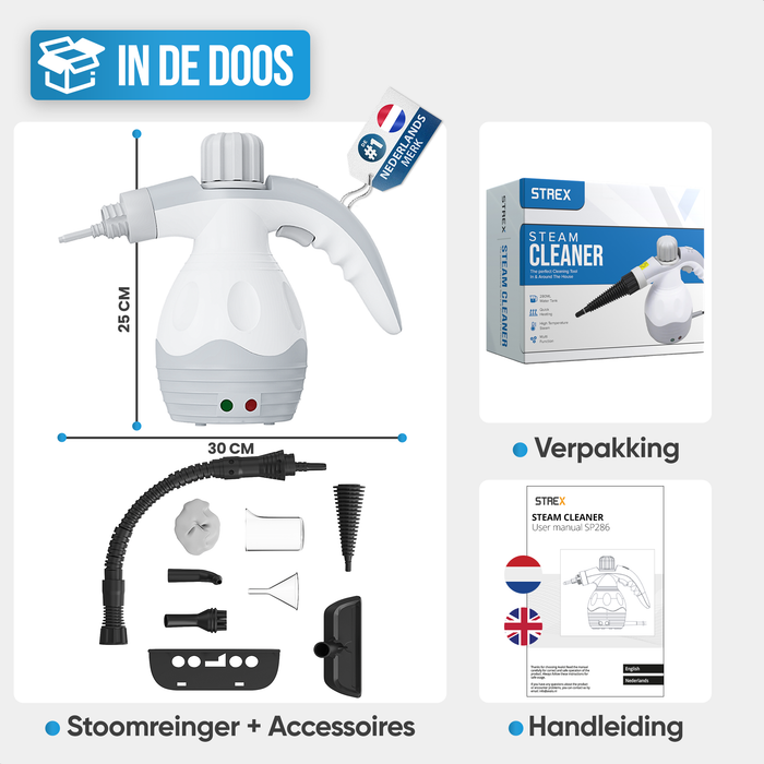 Strex Stoomreiniger Extra Krachtig - 1200W 4bar - Alles-in-één Multifunctionele Handstomer - Vlekkenreiniger