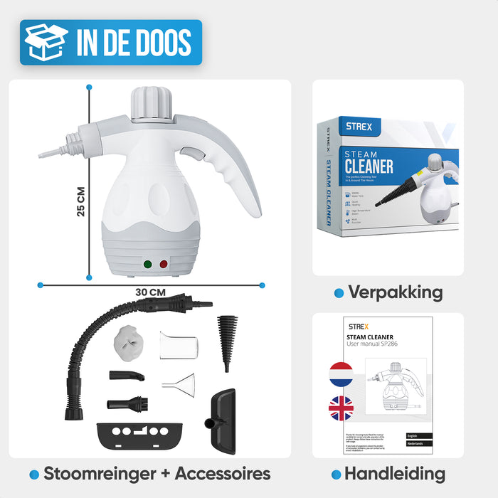 Strex Stoomreiniger Extra Krachtig - 1200W 4bar - Alles-in-één Multifunctionele Handstomer - Vlekkenreiniger