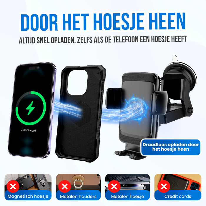 Strex Telefoonhouders Auto met Qi Draadloze Oplader 15W (Fast Charge) - Raam / Ventilatierooster / Dashboard - Automatisch Open & Dicht