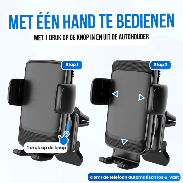 Strex Telefoonhouders Auto met Qi Draadloze Oplader 15W (Fast Charge) - Raam / Ventilatierooster / Dashboard - Automatisch Open & Dicht