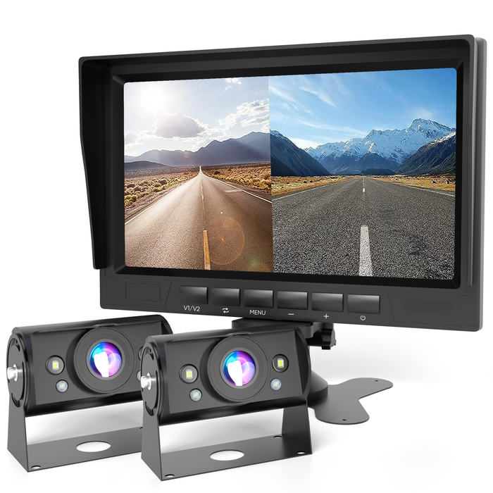 Strex Achteruitrijcamera Set Bedraad Met 2 Camera's (tegelijk bekijken) - HD 1080P - 7" Scherm - 18LED Nachtzicht 15m - IP69 Waterdicht - Achteruitrij Camera