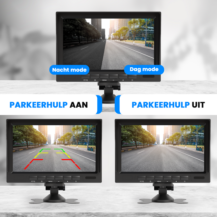 Strex Achteruitrijcamera Set Bedraad Met 2 Camera's (tegelijk bekijken) - HD 1080P - 7" Scherm - 18LED Nachtzicht 15m - IP69 Waterdicht - Achteruitrij Camera