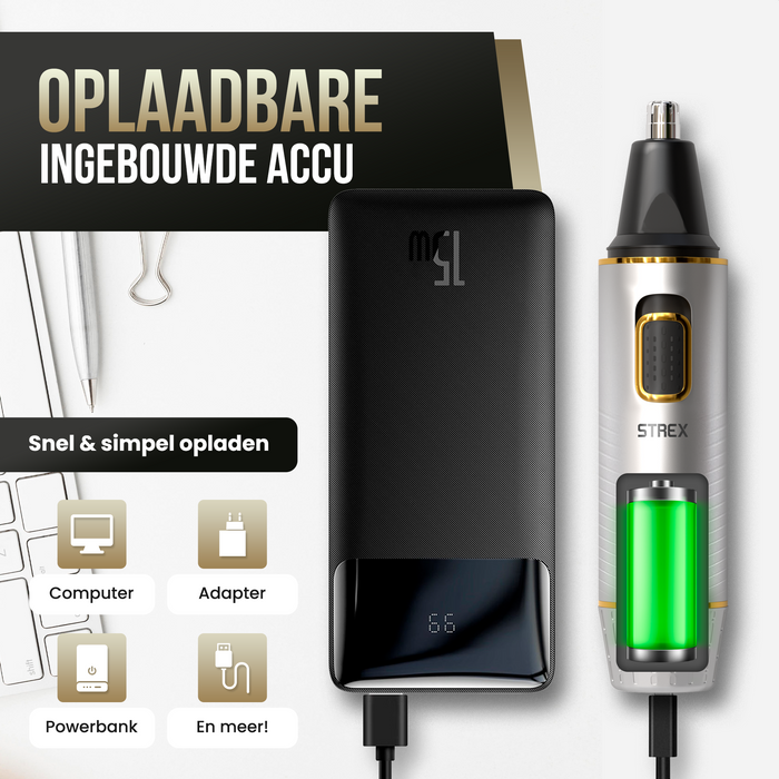 Strex 3 In 1 Neushaartrimmer Set - Oplaadbaar & Afspoelbaar - Neustrimmer / Oortrimmer / Wenkbrauwtrimmer / Baardtrimmer - Mannen & Vrouwen