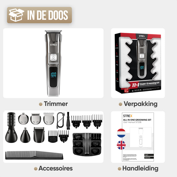 Strex Baardtrimmer - 14 in 1 Set - Draadloos & Waterbestendig - Multigroomer / Bodygroomer / Trimmer