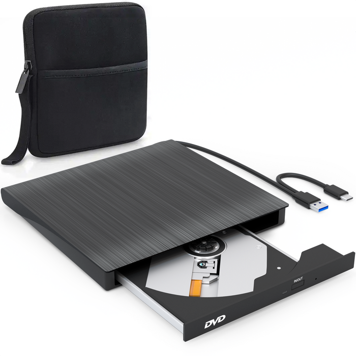 Strex Externe DVD Speler En Brander - Met Hoes - CD/DVD - Plug & Play - USB 3.0 DVD Speler - Geschikt voor Windows, Mac en Linux - Optical Drive