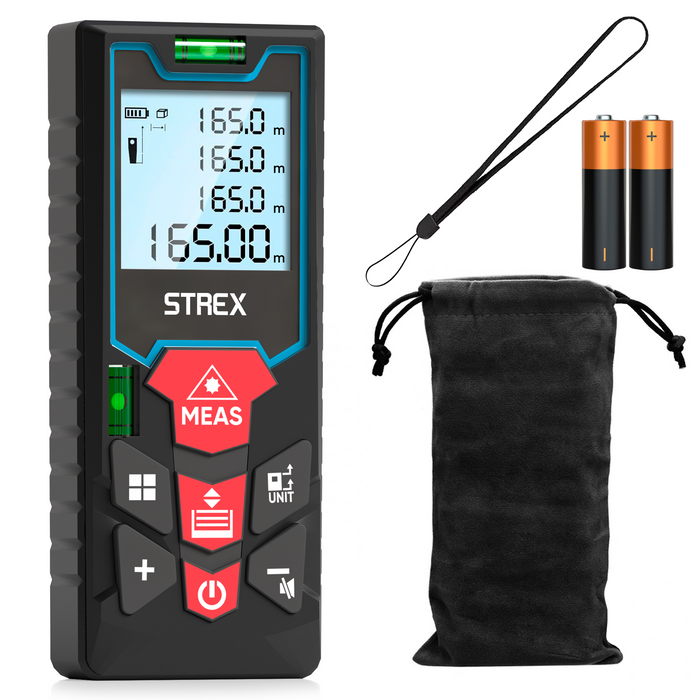 Strex Laser Afstandsmeter 60m Bereik - Lasermeter - Incl. Batterijen & Beschermhoes