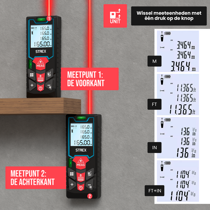 Strex Laser Afstandsmeter 60m Bereik - Lasermeter - Incl. Batterijen & Beschermhoes