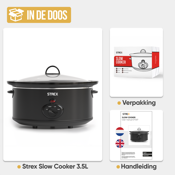 Strex Slowcooker 3.5L - Uitneembare Keramische Binnenpan - Warmhoudfunctie - Slow Cooker - Zwart