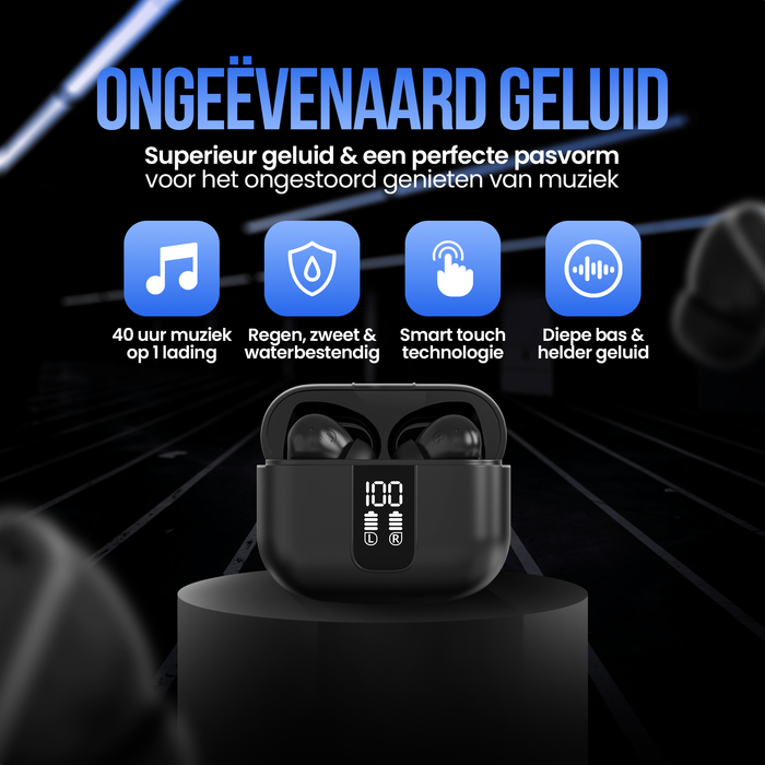 Strex Draadloze Oordopjes - Active Noise Cancelling - LED Display - Draadloze Oortjes Bluetooth - Oortjes Draadloos - Bluetooth 5.3 - Zwart