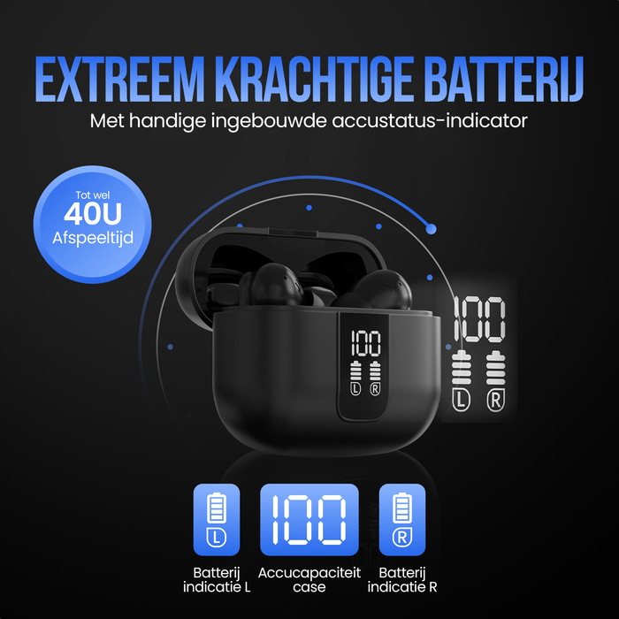 Strex Draadloze Oordopjes - Active Noise Cancelling - LED Display - Draadloze Oortjes Bluetooth - Oortjes Draadloos - Bluetooth 5.3 - Zwart