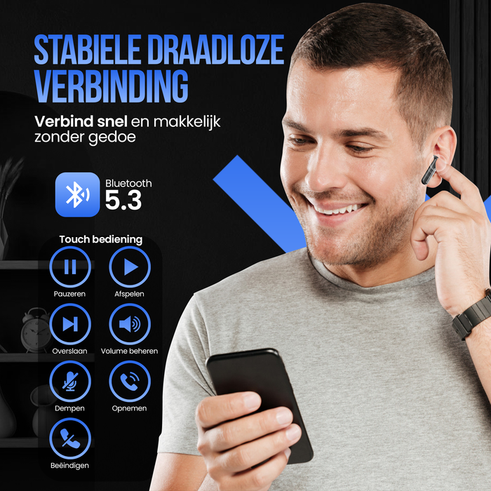 Strex Draadloze Oordopjes - Active Noise Cancelling - LED Display - Draadloze Oortjes Bluetooth - Oortjes Draadloos - Bluetooth 5.3 - Zwart