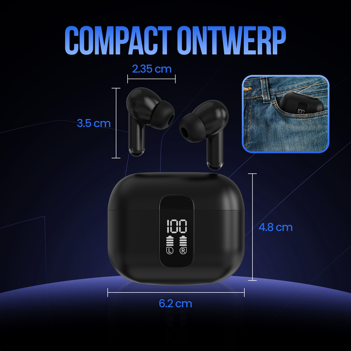 Strex Draadloze Oordopjes - Active Noise Cancelling - LED Display - Draadloze Oortjes Bluetooth - Oortjes Draadloos - Bluetooth 5.3 - Zwart