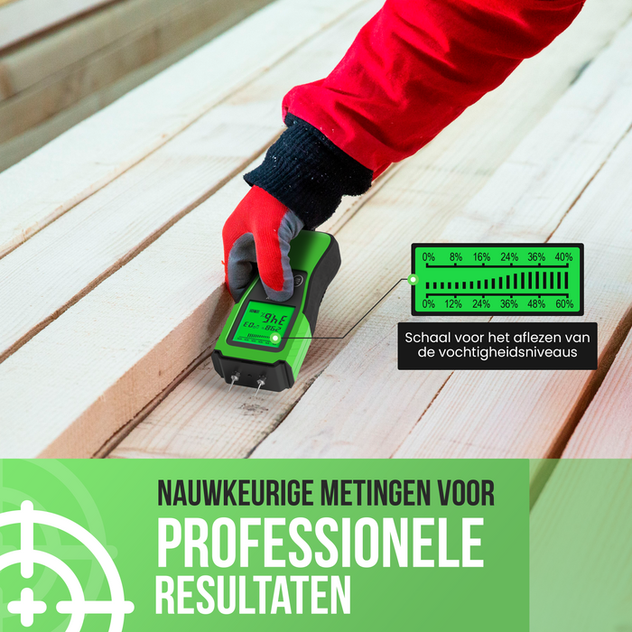 Strex Vochtmeter Digitaal - Voor Hout / Bouwmaterialen (o.a. Steen, Gips & Beton) - LCD Display - Vochtigheidsmeter - Vochtmeter Muren - Incl. Batterijen & Opberghoes