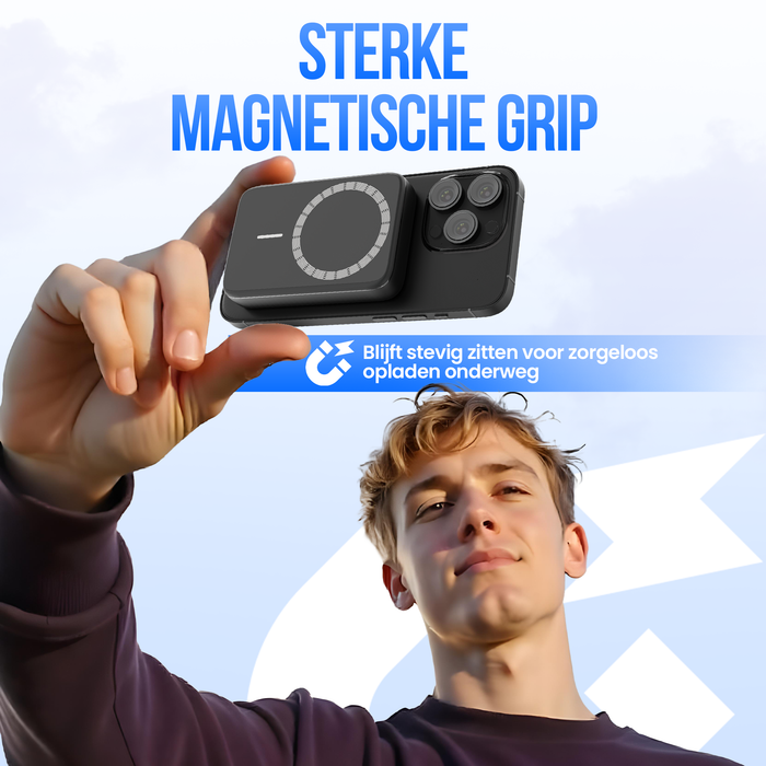 Strex Magsafe Powerbank - 12.000 mAh - Magnetisch - Draadloze Qi Snellader - 20W Snellader - USB-C - LED Indicatie - Universele Powerbank geschikt voor o.a. iOS/Android