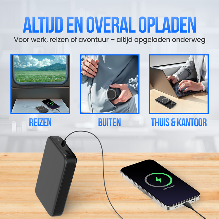 Strex Magsafe Powerbank - 12.000 mAh - Magnetisch - Draadloze Qi Snellader - 20W Snellader - USB-C - LED Indicatie - Universele Powerbank geschikt voor o.a. iOS/Android