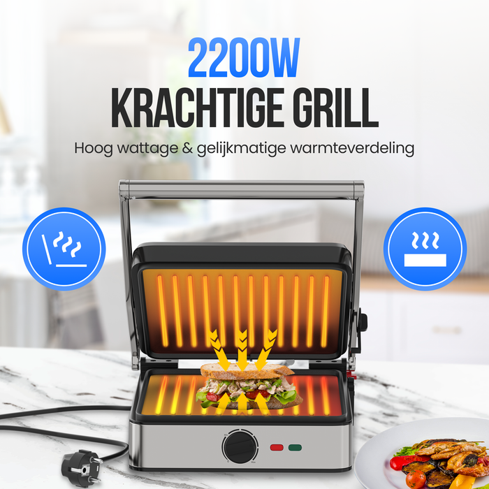 Strex Tosti Apparaat XL Met Temperatuurregeling - Contact Grill Apparaat - Tosti Ijzer - PFAS Vrij - 2200W