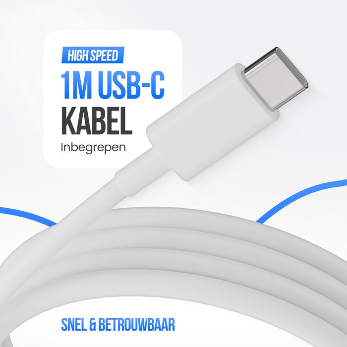 Strex USB Oplader 25W - Snellader met USB-A & USB-C - GaN - Wit – PD 3.0 + QC 3.0 - Inclusief USB-C Kabel